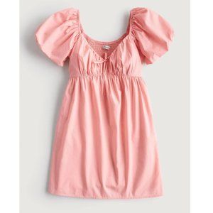 Hollister Coral Puff Sleeve Poplin Mini Dress NWT Small